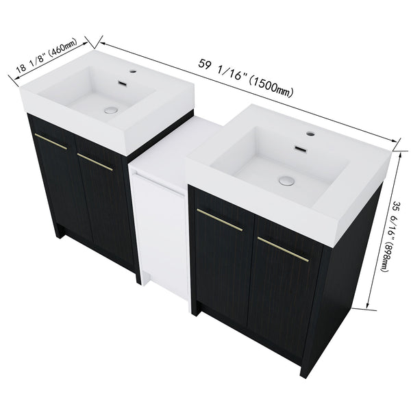 English Elm 60 Inch Freestanding Bathroom Vanity With Modern Resin Sink, Soft-Close Doors & Ample Storage Space W999S00299