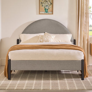 English Elm Walker Edison - Modern Upholstered Curved Headboard Queen Bedframe Grey — Fire-Resistant Polyester, Metal Slat Support, No Box Spring Needed B185P169159