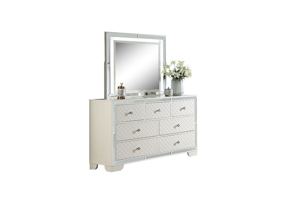 English Elm Contemporary Mirrored Glass Dresser with Diamond Knobs Cream Glam Bedroom Storage B011P448761