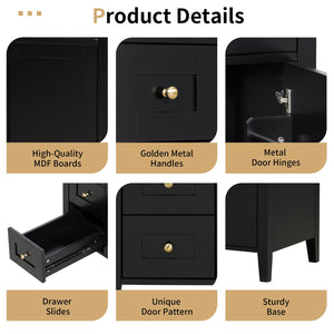 English Elm 30-Inch Contemporary Bathroom Vanity with Sink, MDF & Rubberwood, Glossy Finish, 3 Drawers + Cabinet Black N725P350819B