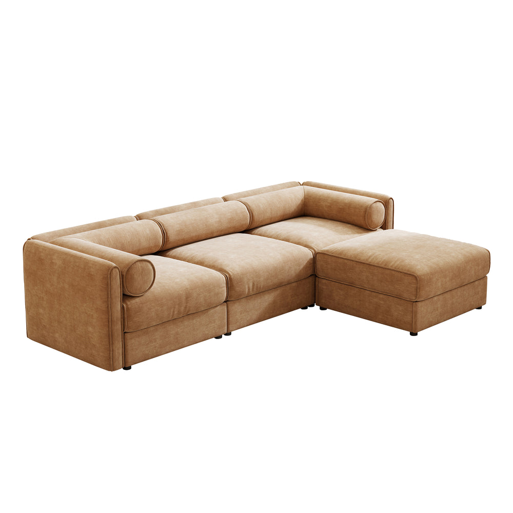 English Elm Elegant Camel Chenille Sofa With Modular Design, Hidden Storage, And Ottoman For Modern Living W714S01228