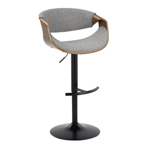 English Elm Curvo Adjustable Barstool Set Of 2 - Mid-Century Modern Design With Swivel, Walnut & Grey Fabric B202S00802