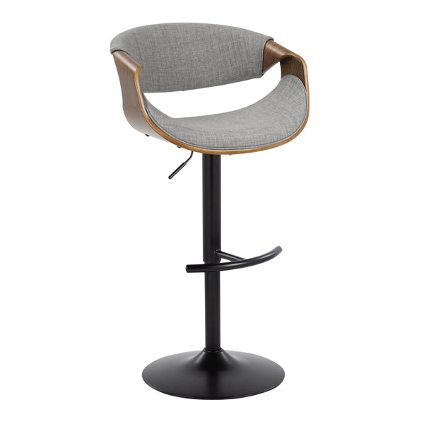 English Elm Curvo Adjustable Barstool Set Of 2 - Mid-Century Modern Design With Swivel, Walnut & Grey Fabric B202S00802