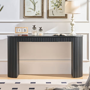 English Elm 59.05'' Matte Finish Console Table Curved Top Striped Legs Slim Entryway Foyer Black W876P439956