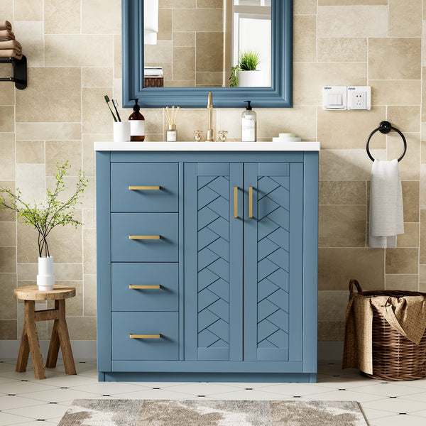 English Elm 30'' Stylish Bathroom Vanity Set With Ceramic Sink, Soft-Close Doors, Solid Wood Frame & Modern Design N710P191970M