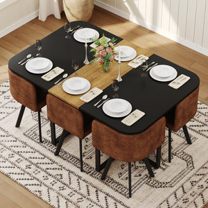 English Elm 7 Piece Modern Farmhouse Dining Set Suede Chairs Wood Grain Table Seats Six W3875S00100