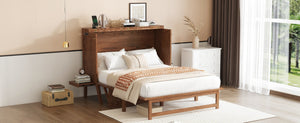 English Elm Full Size Pine Cabinet Murphy Bed with Usb Charging Side Shelves for Guest Rooms W504S00221