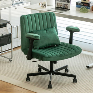 English Elm Green Linen Velvet Criss Cross Office Chair with Wheels, Adjustable Height, Pillow & Ergonomic Design W3394P336176