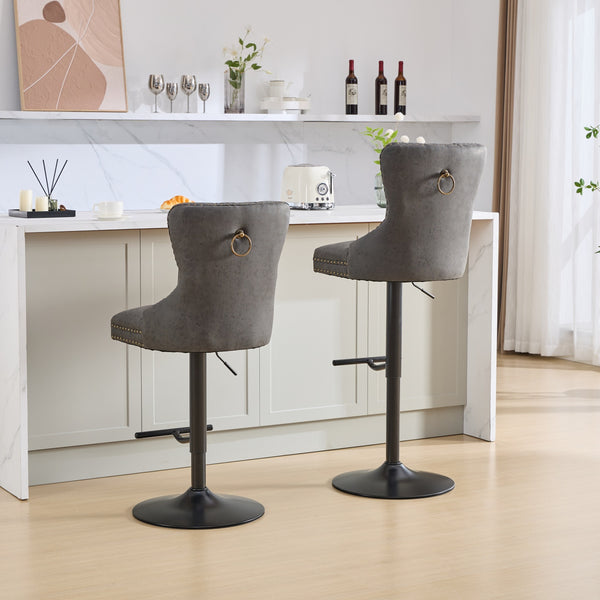 English Elm A&A Retro Pu Swivel Barstools Set Of 2, Adjustable Height 26-33", Vintage Comfort For Kitchen & Bar W1143P195203