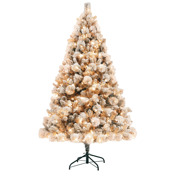 English Elm Homcom 6.5 Ft Pre-Lit Snow-Flocked Christmas Tree With 350 Lights & Metal Stand For Cozy Holidays W2225P249671
