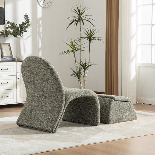 English Elm 24.8 Inch Chenille Armless Accent Chair with Matching Storage Ottoman for Any Room Green W3098P451470