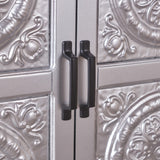 Christopher Knight Home® - Noble House - Alana Modern Firwood Cabinet with Carved Panels, Silver and Navy Blue