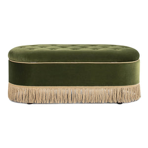 English Elm Jennifer Taylor Home - Melinda Oval Tufted Storage Bench with Bullion Fringe, Gold Velvet Upholstery, Vintage Charm Olive Green B2719P238472