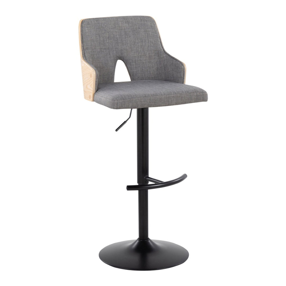 English Elm Contemporary Swivel Adjustable Barstool Set of 2 Slatted Wood Back Upholstered Seat Grey B202S01005