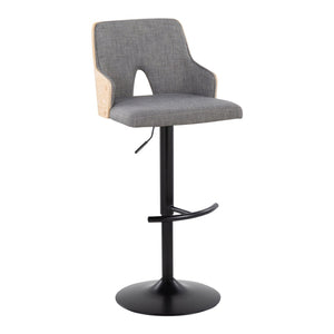 English Elm Contemporary Swivel Adjustable Barstool Set of 2 Slatted Wood Back Upholstered Seat Grey B202S01005