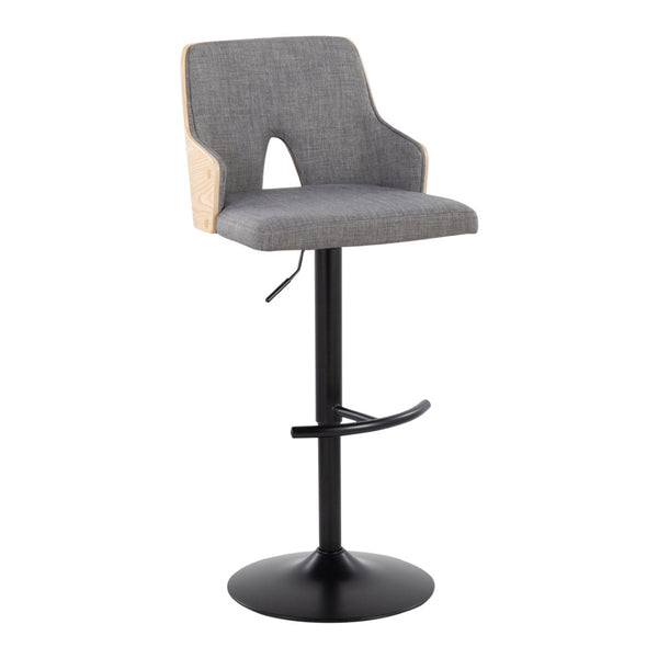 English Elm Contemporary Swivel Adjustable Barstool Set of 2 Slatted Wood Back Upholstered Seat Grey B202S01005