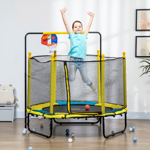 English Elm Qaba Indoor Kids Trampoline Springfree Bungee Safety Net Basketball Hoop Play W2225P200503