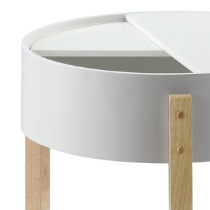 English Elm White Round End Table with Hidden Storage Shelf, White and Natural Wood Top for Cozy Living Rooms B062P185697