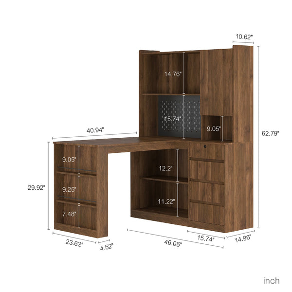 English Elm L Shaped Desk With Charging Station & Storage, Modern Corner Computer Desk For Home Office & Gaming W1321S00027