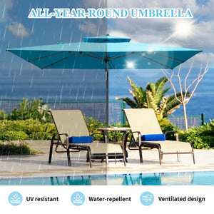 English Elm 9'x 11' Rectangle Cantilever Umbrella with Reinforced 9-Rib Frame, 360° Pedal Rotation, Tilt Adjustment Lake Blue W1859P337789