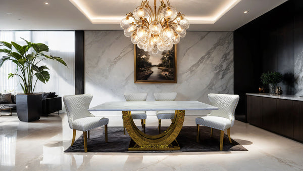 English Elm Glam 2Pc Side Chair Set - Chic White Upholstered Chairs With Gold Legs & Diamond Tufted Backrests B2741P406811