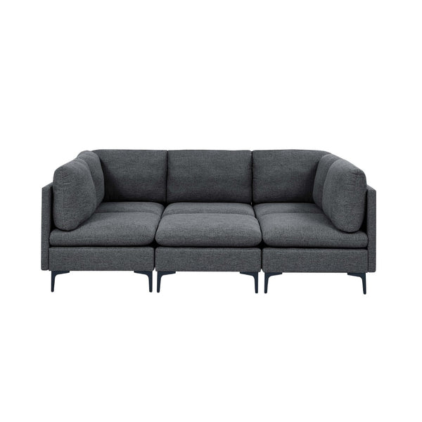 English Elm Linen Upholstered Modular Sectional Sofa with Tall Black Metal Legs for Living Room Dark Gray B2748S00114