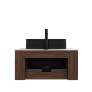 English Elm Muri Floating Bathroom Vanity Plywood Cabinet Sintered Stone Top Oak Drawer W2615S00417