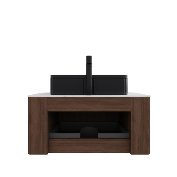 English Elm Muri Floating Bathroom Vanity Plywood Cabinet Sintered Stone Top Oak Drawer W2615S00417