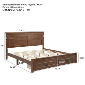 English Elm King Pine Wood Storage Bed with Led Lighting Usb Charging Tall Panel Headboard Walnut W504S00270