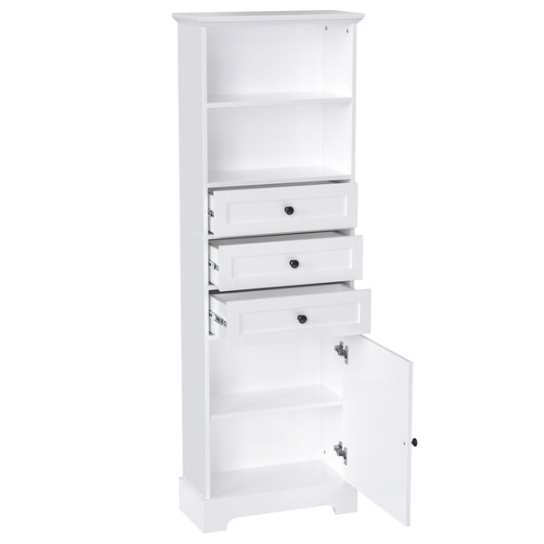English Elm White Tall Storage Cabinet 3-Drawer, Adjustable Shelves, Anti-Dump Safety, MDF Painted Finish 42"L WF323347AAK