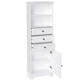 English Elm White Tall Storage Cabinet With 3 Drawers and Adjustable Shelves For Bathroom, Study, Office and Interior, Mdf Board With Painted Finish (Old Sku:Wf298151Aak)