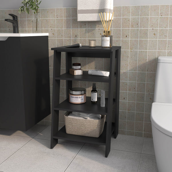 English Elm Bathbi 30" 4-Tier Ladder Shelf Organizer for Bathroom and Living Room - Sleek Minimalist Vertical Storage Black 34.7 L x 18.6 W x 3.2 H B200P240251