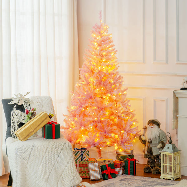 English Elm Homcom 6' Prelit Pink Christmas Tree - Realistic Douglas Fir With 250 Warm White Led Lights & Tips W2225P249686