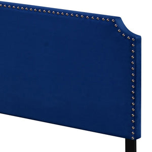 English Elm Haemon Blue Velvet Queen Bedframe — Fully Upholstered Poplar & LVL, Nailhead Trim, 660lb Capacity B2726P342796
