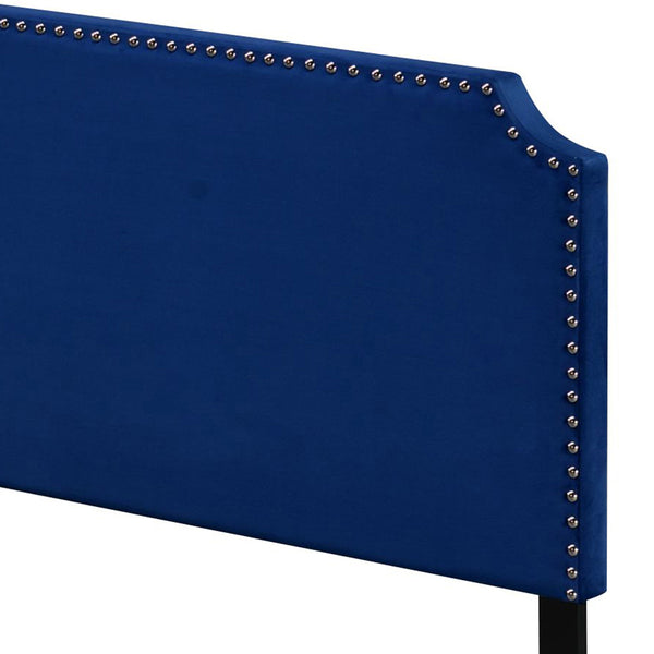 English Elm Haemon Blue Velvet Queen Bedframe — Fully Upholstered Poplar & LVL, Nailhead Trim, 660lb Capacity B2726P342796
