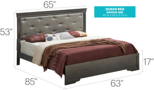 English Elm Transitional Queen Bed with Metallic Black Finish, Sturdy Particle Board Frame, 53"H x 63"W x 85"D Supportable B078S00448