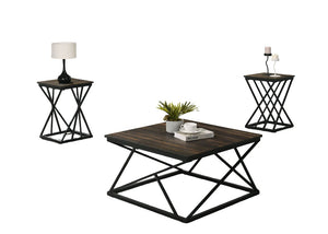 English Elm Rustic 3pc Table Set with Wrought Metal Abstract Side Panels Engineered Wood Tops Durable Charm Black,Dark Brown 38 L x 35 W x 5 H B2741P391810