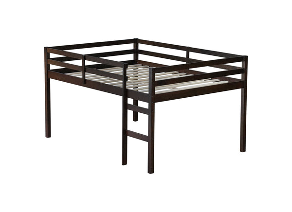 English Elm Full Rubber Wood Loft Bed Espresso — Space-Saving Full-Size Loft with Ladder, Sturdy 400 lb Capacity, Minimalist Design W504P228818