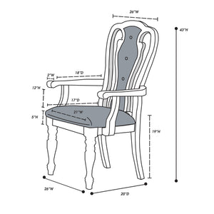 English Elm Antique Extravagant 2pc Upholstered Tufted Dining Arm Chairs with Engraved Wood, Cushioned Seats B011P222500