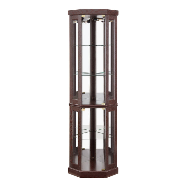English Elm Lighted Corner Curio Cabinet - Elegant Display Case With Built-In Lighting For Collectibles & Glassware W1758P294620