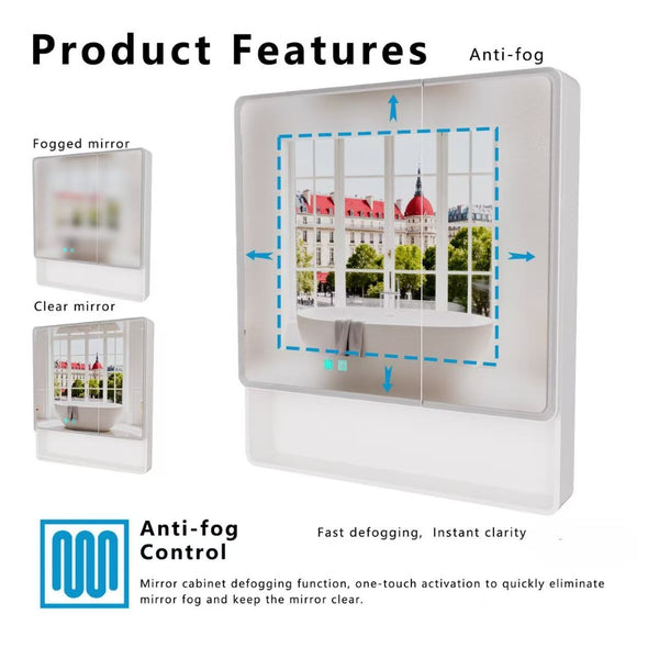 English Elm Led Bathroom Medicine Cabinet with Anti Fog Mirror Aluminum Double Door Wall Mount W3083P451439