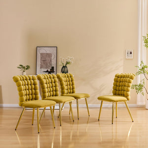 English Elm Ergonomic Velvet Accent Chair Tufted Bubble Weave Gold Legs Glam Seating W3875P446138