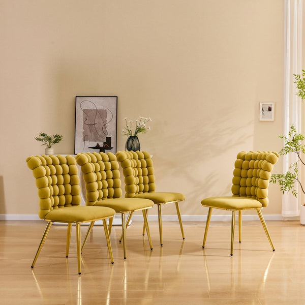 English Elm Ergonomic Velvet Accent Chair Tufted Bubble Weave Gold Legs Glam Seating W3875P446138