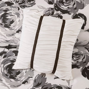 JLA Home Intelligent Design - Floral Black & White Microfiber Comforter Set with Bold Floral Face, Solid Reverse and Decorative Pillows 90 L x 90 W x 1H ID10-1591