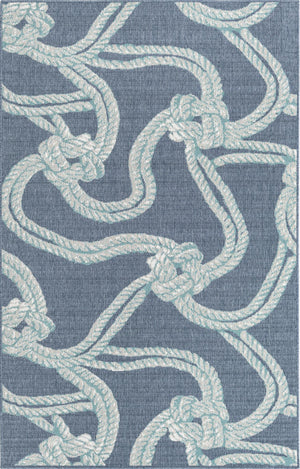 Unique Loom Outdoor Coastal Tethered Machine Made Solid Print Rug Navy Blue, Ivory/Gray/Green 5' 3" x 8' 0"