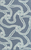Unique Loom Outdoor Coastal Tethered Machine Made Solid Print Rug Navy Blue, Ivory/Gray/Green 5' 3" x 8' 0"