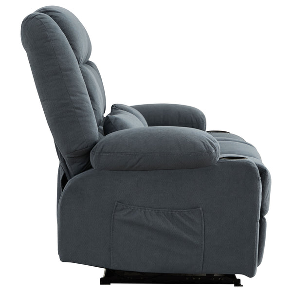 English Elm Recliner Oversized Manual Loveseat with Cup Holders and Side Pocket, Ergonomic 150° Recline, 600lb Capacity Blue W1521S00075