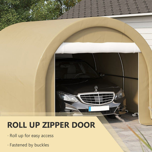 English Elm Outsunny 10x16 Portable Carport Steel Frame Pe Canopy Shelter for Vehicles Gear Beige W2225P200869