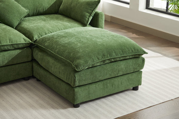 English Elm Modular L-shaped Sectional Sofa with Ottoman Plush Seating for Apartment Living Green W2915S00044