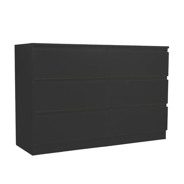 English Elm 6 Drawer Modern Dresser with Concealed Handles, Spacious Top, Durable Wood Storage Cabinet for Bedroom Black W3204P318439